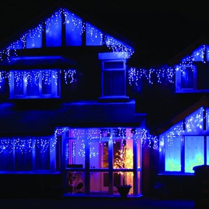 Blue LED Icicle Lights on house