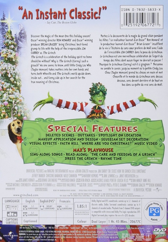 Dr. Seuss' How the Grinch Stole Christmas DVD Back